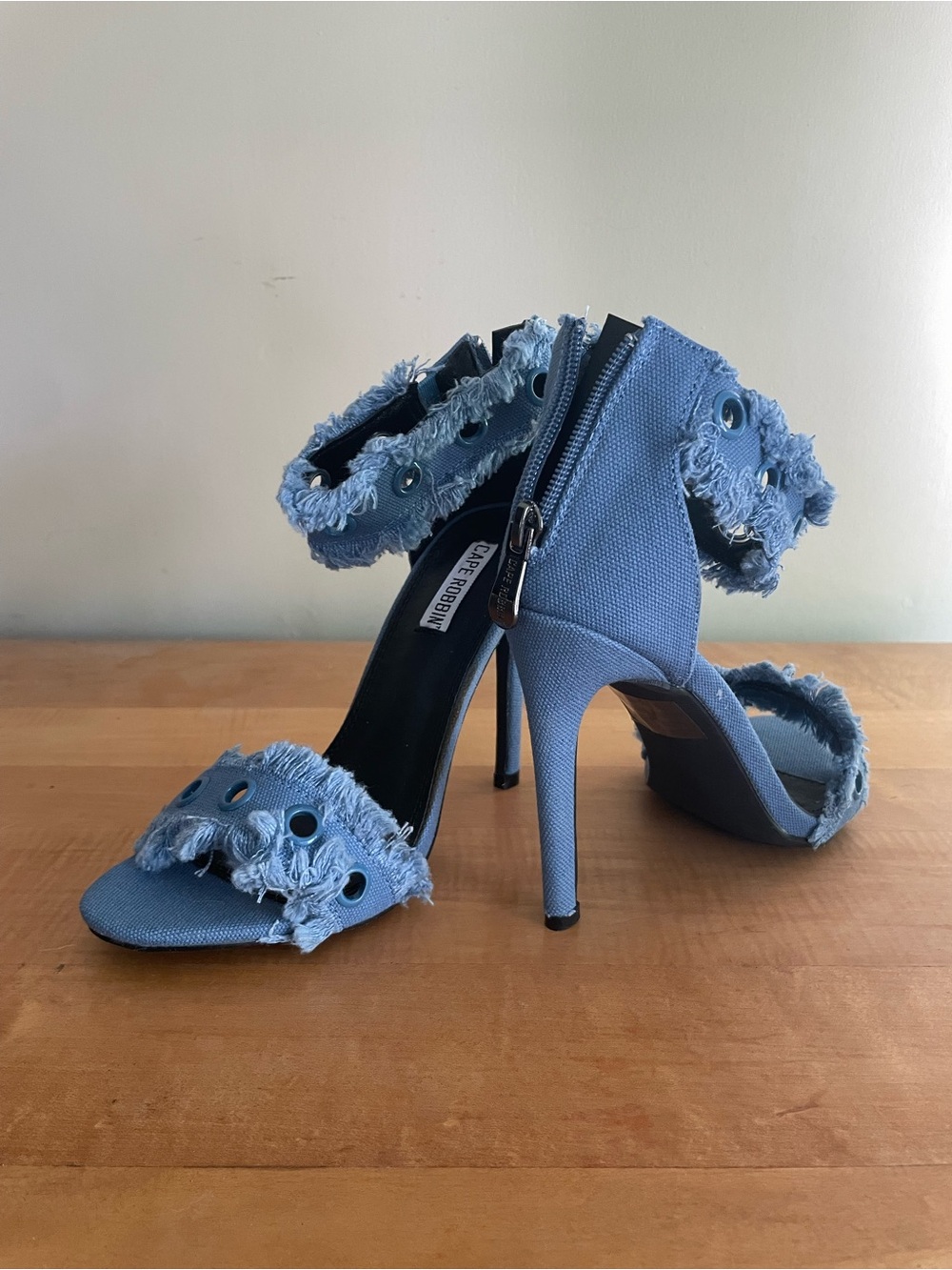 Cape Robbin Light Blue Frayed Denim High Heel Shoes 6.5